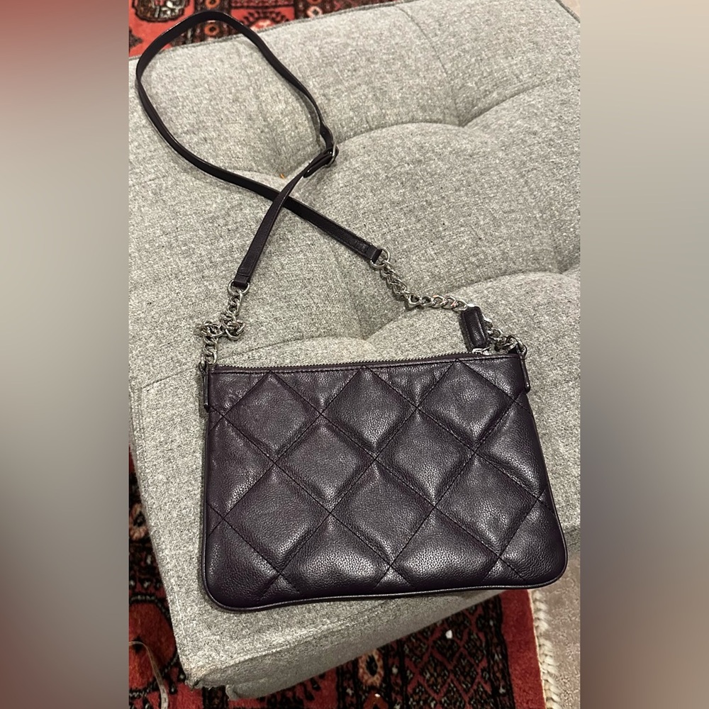 TALBOTS Real Leather Quilted Crossbody Plum Zip Top Chain Strap Purse Bag